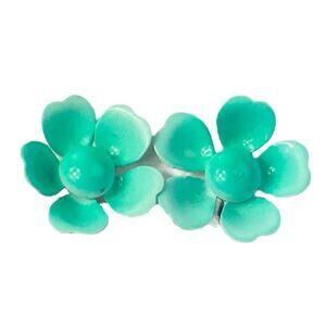 Vintage Green Metal Flower Clip-On Earrings Unsigned